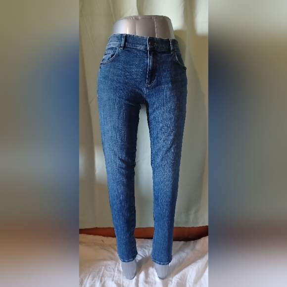 🍒 Ann Taylor Factory Mid Rise Straight Blue Denim Jeans - Picture 1 of 6